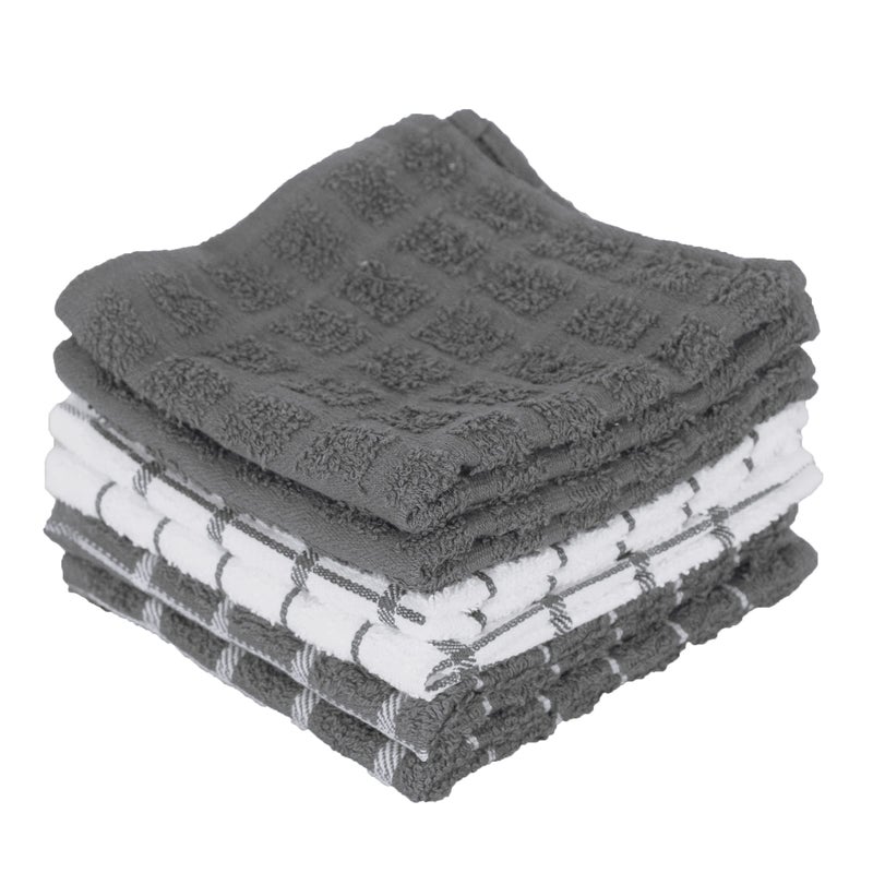 Ritz Terry Check Dish Cloth Set: Highly Absorbent & Super Soft - 100% Cotton  Durable Kitchen Cleaning Cloths for Wiping Tables and Counters  6-Pack  Grey - Image 1