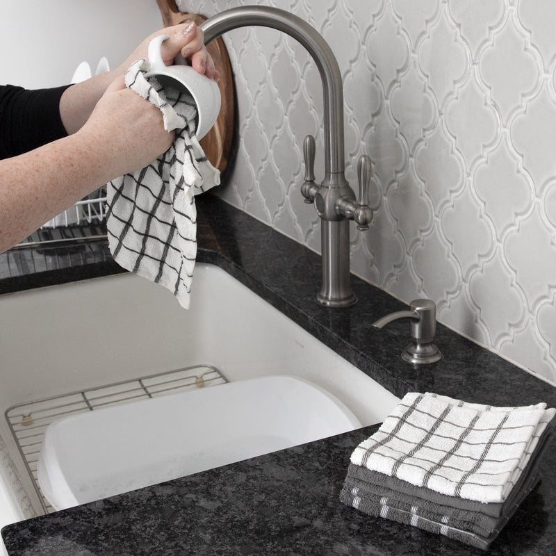 Ritz Terry Check Dish Cloth Set: Highly Absorbent & Super Soft - 100% Cotton  Durable Kitchen Cleaning Cloths for Wiping Tables and Counters  6-Pack  Grey - Image 4