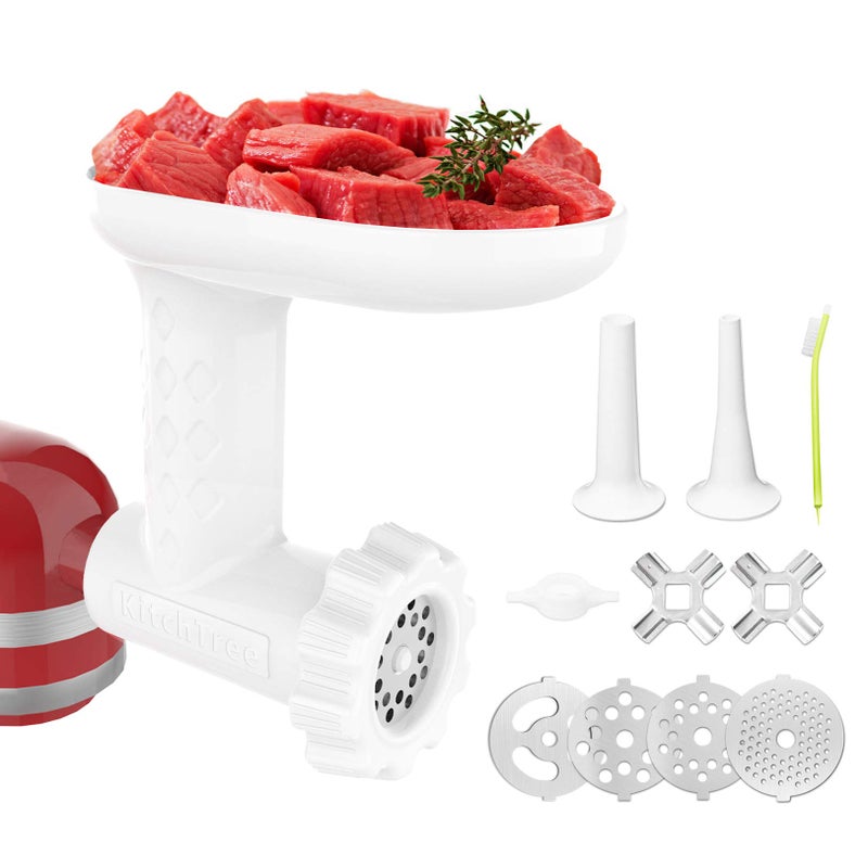 Food Grinder Attachment for KitchenAid Stand Mixers Includes 2 Sausage Filler Tubers 4 Grinding Plates Meat Grinder Attachment for kitchenAid White