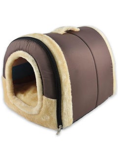 AMICA AMICA Igloo Dog House, Portable Cat Igloo Bed with Removable Cushion, 2 in 1 Washable Cozy Dog Igloo Bed Cat Cave, Foldable Non-Slip Warm for Pets Puppy Kitten Rabbit (L, Brown)  - Image 1