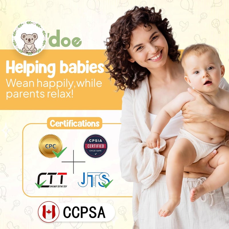 O'doe مجموعة تغذية الأطفال من أودو 11 قطعة خالية من BPA من السيليكون | أطباق شفط سميكة وناعمة، وعاء طعام للأطفال، وشوكة وملعقة خشبية، والمزيد | اجعل وقت الوجبة ممتعًا وسهلاً لطفلك | أصفر V1 - Image 2