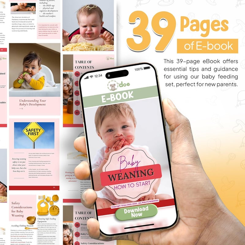 O'doe مجموعة تغذية الأطفال من أودو 11 قطعة خالية من BPA من السيليكون | أطباق شفط سميكة وناعمة، وعاء طعام للأطفال، وشوكة وملعقة خشبية، والمزيد | اجعل وقت الوجبة ممتعًا وسهلاً لطفلك | أصفر V1 - Image 5