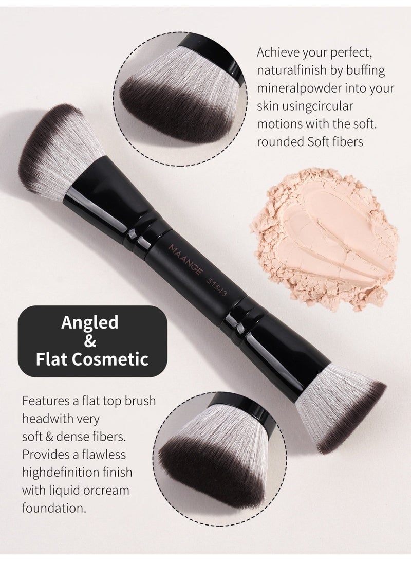 MAANGE 7 قطع فرش مكياج، فرشاة بودرة، فرشاة أحمر خدود، فرش مكياج متعددة الأسطح مزدوجة النهاية لخلط سائل البودرة، خافي العيوب، كريم أحمر خدود، أسود - Image 4