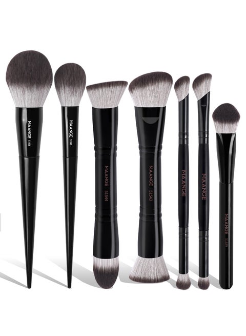 7Pcs Makeup Brushes, Powder Brush, Blush Brush, Double-End Multi-Foundation Makeup Brushes for Blending Liquid Powder Concealer Cream Blush Buffe,Black