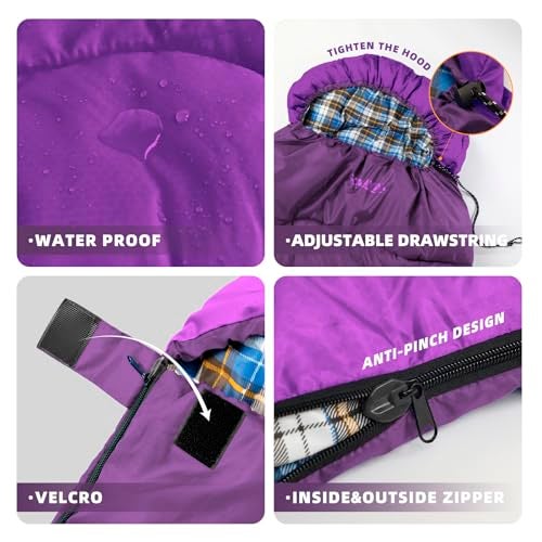 Kanyak Camping Sleeping Bag, 32℉ Sleeping Bags for Adults Kids Teens Cold Weather Warm Sleeping Bag Winter for 3-4 Season Camping, Camping Gear Equipment, Traveling, and Outdoors (Eggplant & Black) - Image 3