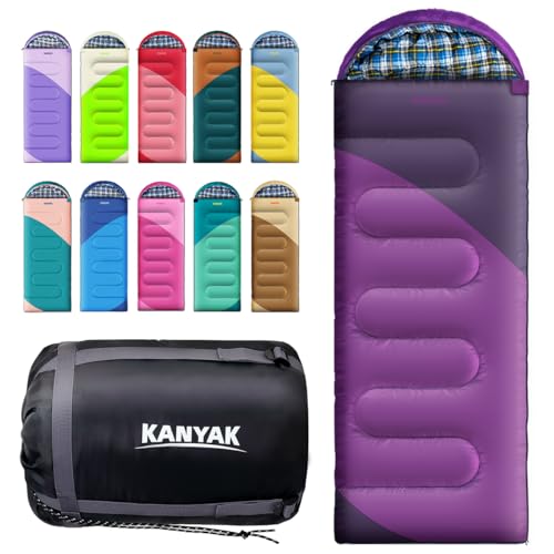 Kanyak Camping Sleeping Bag, 32℉ Sleeping Bags for Adults Kids Teens Cold Weather Warm Sleeping Bag Winter for 3-4 Season Camping, Camping Gear Equipment, Traveling, and Outdoors (Eggplant & Black) - Image 1