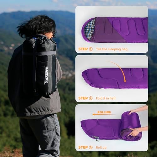 Kanyak Camping Sleeping Bag, 32℉ Sleeping Bags for Adults Kids Teens Cold Weather Warm Sleeping Bag Winter for 3-4 Season Camping, Camping Gear Equipment, Traveling, and Outdoors (Eggplant & Black) - Image 4