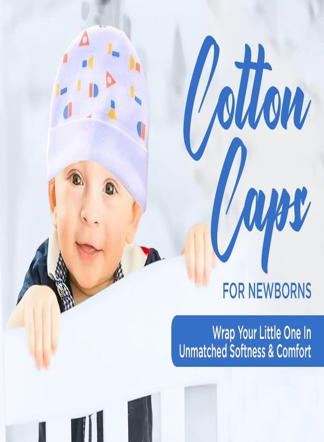 4NEwBiES New Born Baby Stylish Cotton Cap (Multicolor; 0 to 6 Months Babies) Pack of 3 (Color Design May Vary) - Image 3