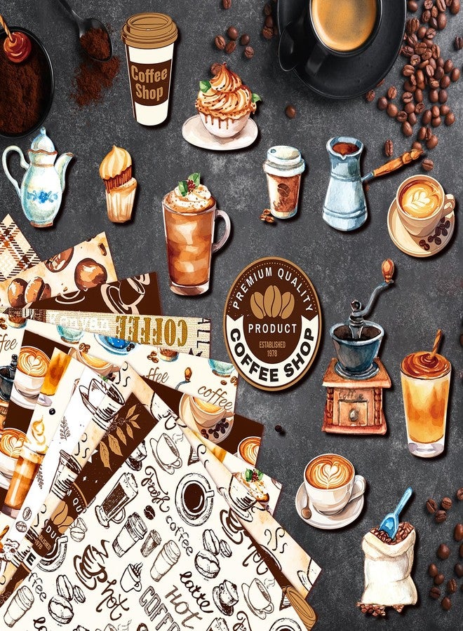 Konsait 24 Sheets Coffee Scrapbook Paper 12x12, Double Sided Coffee Decor Patterned Paper Vintage Craft Decorative Cardstock for Greeting Card Making Scrapbook Supplies - Image 4