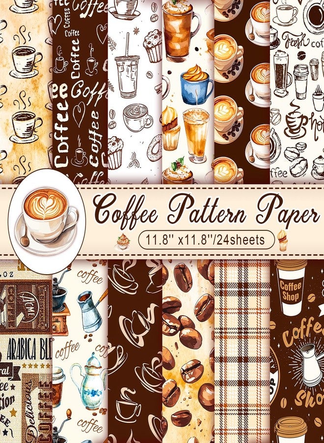 Konsait 24 Sheets Coffee Scrapbook Paper 12x12, Double Sided Coffee Decor Patterned Paper Vintage Craft Decorative Cardstock for Greeting Card Making Scrapbook Supplies - Image 1