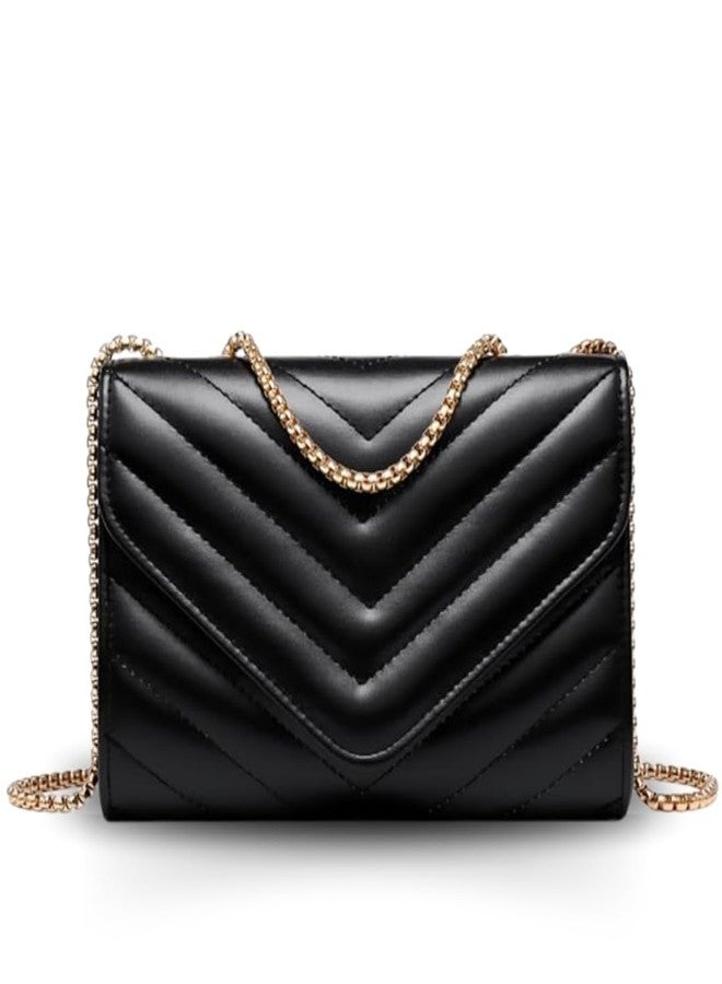 LIKE STYLE Designer Quilted Sling Bag for Women | Sleek Crossbody with Metallic Chain Strap (Black) - Image 1