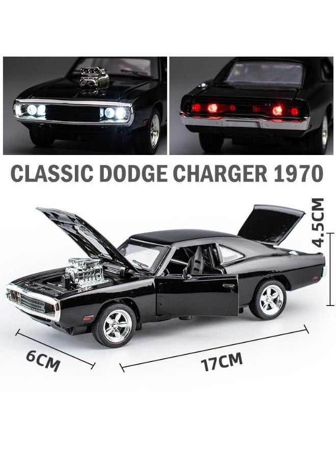 1/32 Dodge Charger Car Model, Fast Furious Metal Model Car, USA Muscle Vehicle Toy, Alloy Diecast Pull Back Toy Vehicle with Light and Music, Supercar Toy Gift for Kids Children (Black)  - Image 3