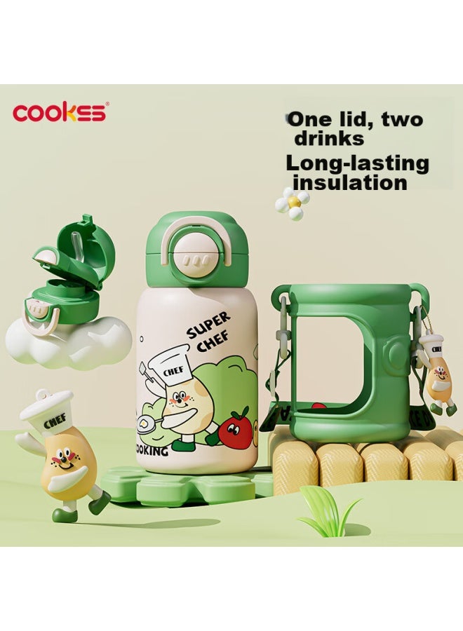 Cookss Children's Insulated Cup For Boys And Girls, Large Capacity 316 Stainless Steel School Water Bottle, Portable Double-drinking Thermos, Green - Image 1