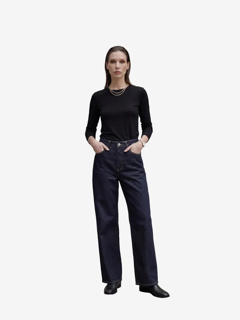 MY FASHION High Waist Straight Leg Denim Pants