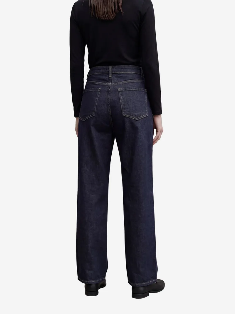 MY FASHION Navy Blue MY FASHION High Waist Straight Leg Denim Pants for Women | Best Price UAE