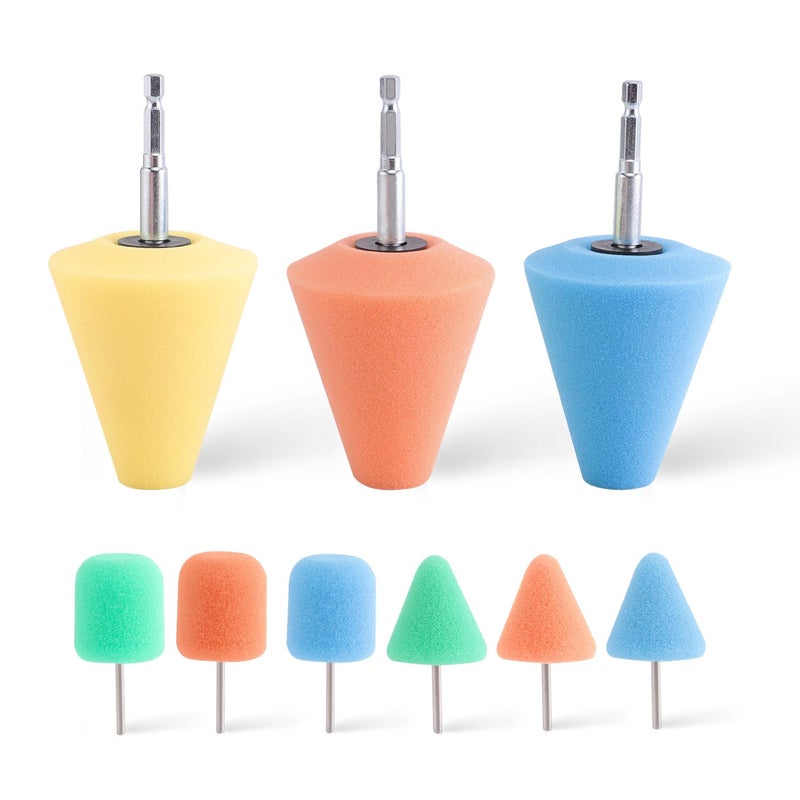 ZFE Polishing Cone ZFE 9 PCS Sponge Buffing for Automotive Car Wheel Hub Care, Metal Polish Buffing Polishing Ball for Aluminum and Stainless Steel - Image 1