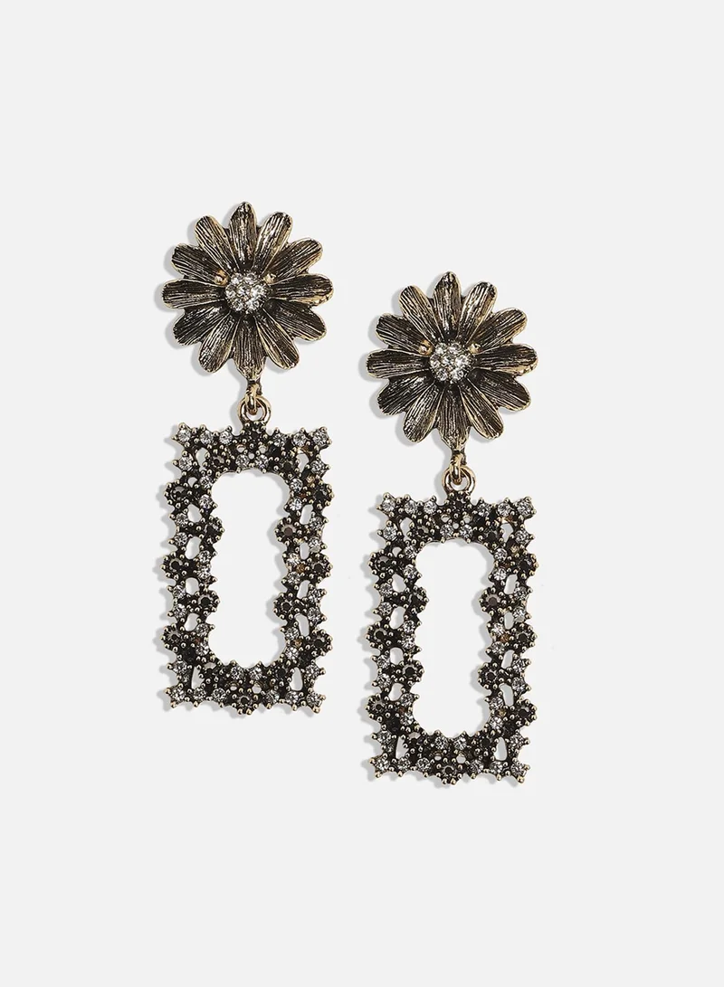 سوهي أقراط ديزي المتدلية الهندسية المعقدة - فضية داكنة