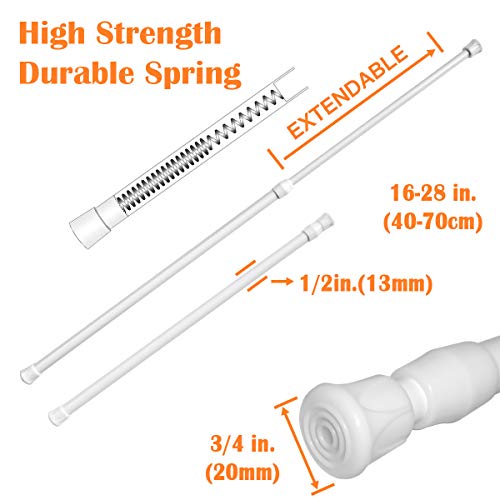 KXLIFE 2 Pack Small Spring Tension Curtain Rod 16 to 28 Inch, Tension Rods No Drill for Window Cupboard Closet,White - Image 3