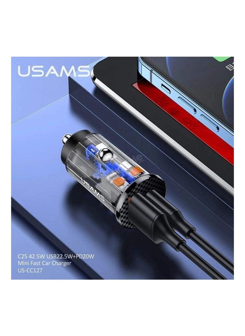 Usams - 42.5W Mini Fast Car Charger 1C+1A - Image 1