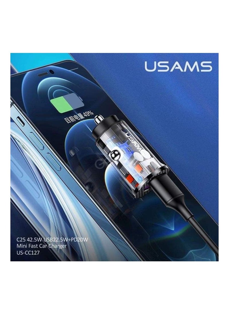Usams - 42.5W Mini Fast Car Charger 1C+1A - Image 1