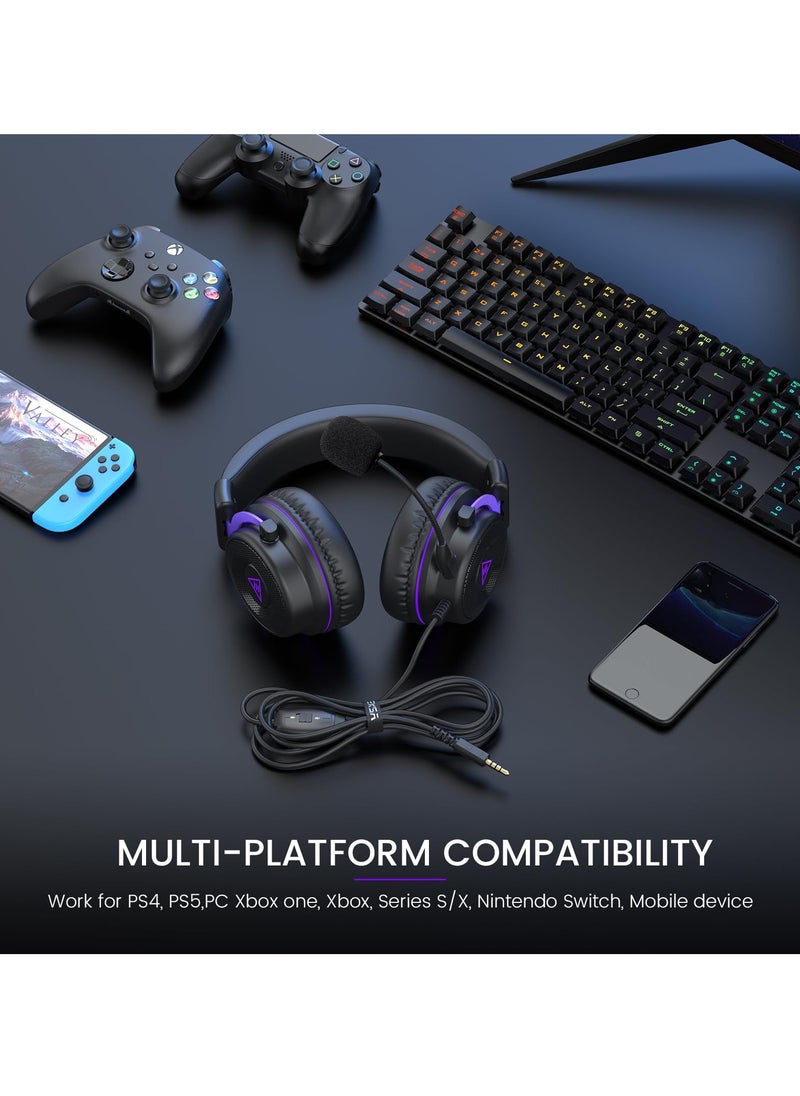 E900 Gaming Headset with Microphone - PC Headset with Detachable Noise Canceling Mic, 3D Surround Sound, Wired Headphone for PS4, PS5, Xbox, Computer, Laptop, Switch, Handheld (3.5MM Jack)