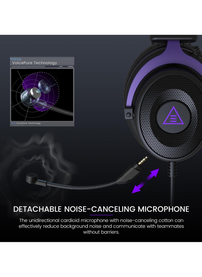 E900 Gaming Headset with Microphone - PC Headset with Detachable Noise Canceling Mic, 3D Surround Sound, Wired Headphone for PS4, PS5, Xbox, Computer, Laptop, Switch, Handheld (3.5MM Jack)