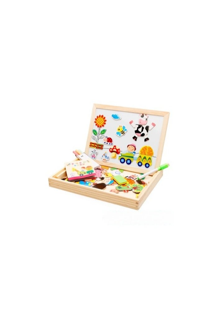 لعبة أحجية خشبية مغناطيسية من Happy Farm للأطفال، لوحة رسم تعليمية ثنائية الجوانب، مجموعة هدايا تعليمية من Montessori، لعبة تعليمية للتعلم الإبداعي