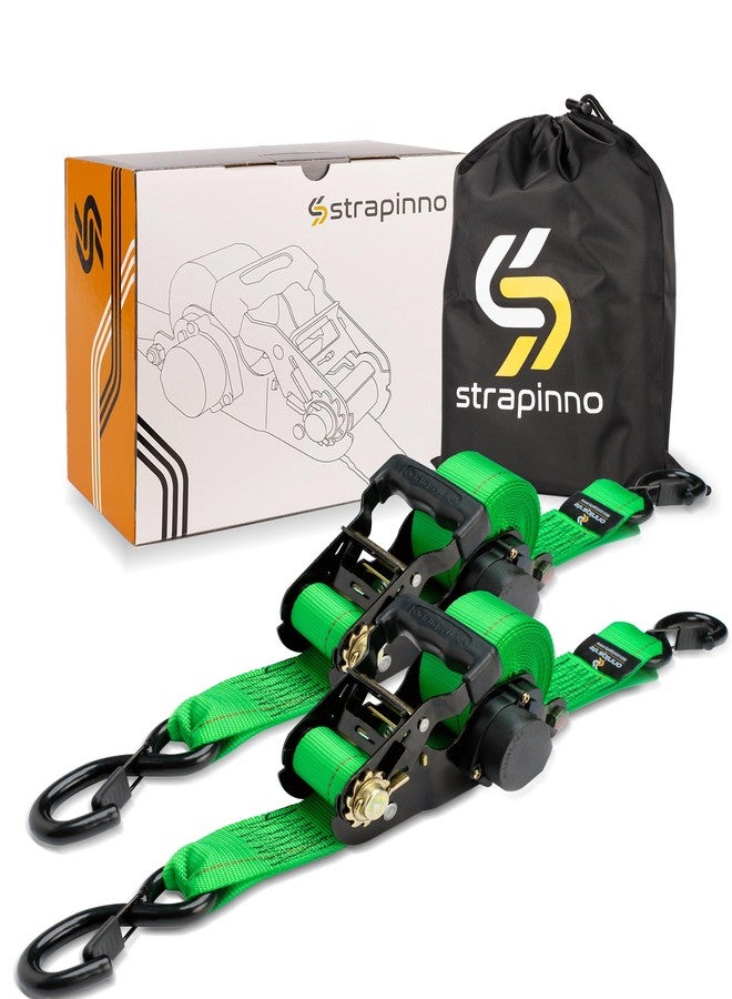 Strapinno 2PCs Retractable Ratchet Tie-Down Straps,5,000 lbs Breaking Strength - 2 in x 12 ft Heavy Duty Ratchet Strap with Safety Lock S Hooks for Motorcycles, ATVs, UTVs, Lawn Equipment & Cargo - Image 1
