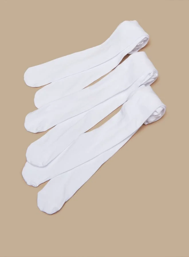 جونيورز Solid Closed Feet School Tights - Set Of 3