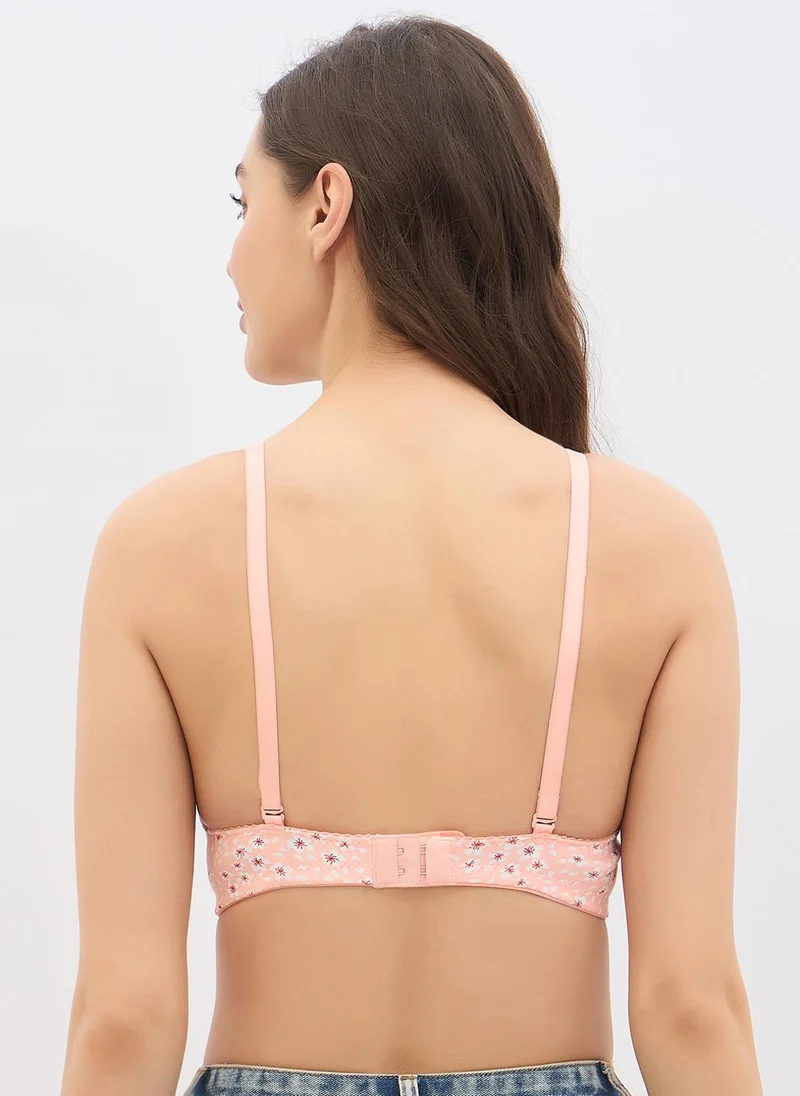 Clovia Peach Clovia Padded Non-Wired Full Coverage Floral Print Multiway T-shirt Bra in Peach Colour - Cotton for Women | Best Price UAE