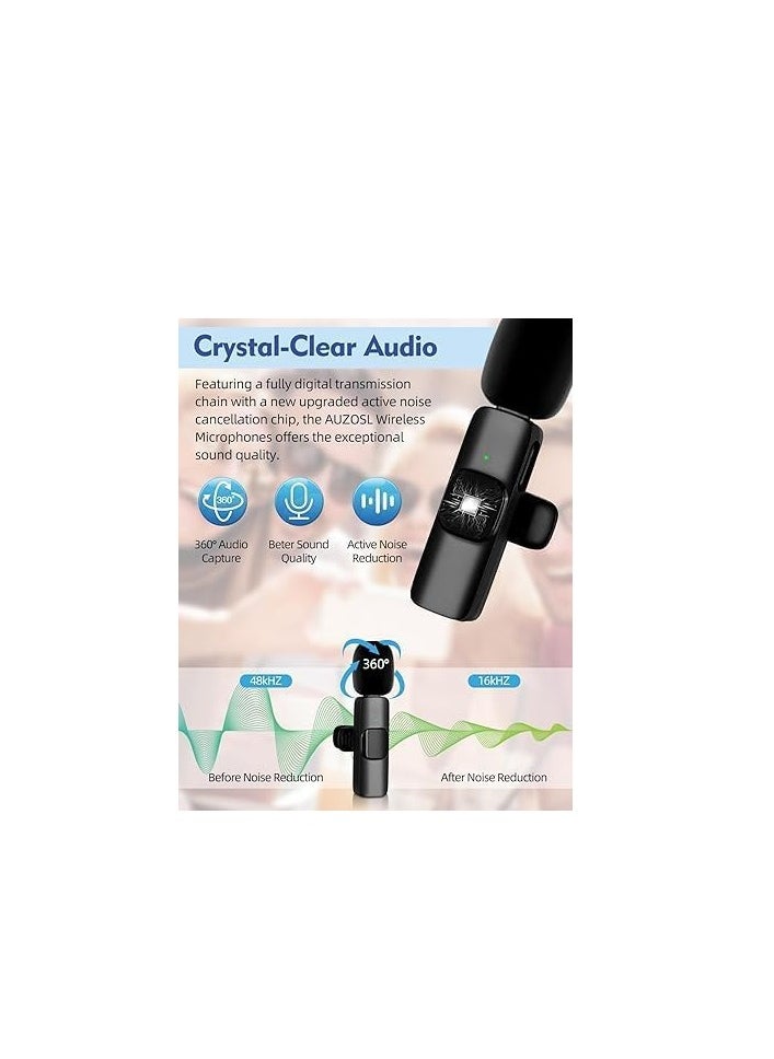 General Wireless Microphone Dual Lavalier Lapel Lapel Microphone, Plug and Play for Video Recording, Interviews, and YouTube Live Streaming Compatible with Android and iOS Type-C, Omnidirectional, Black