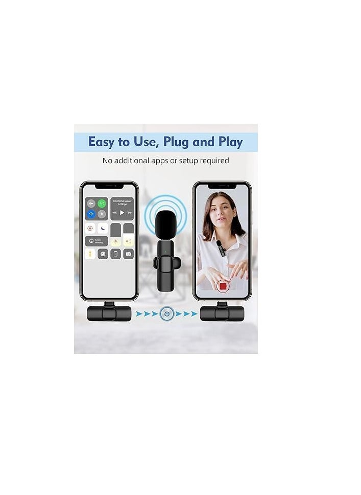 General Wireless Microphone Dual Lavalier Lapel Lapel Microphone, Plug and Play for Video Recording, Interviews, and YouTube Live Streaming Compatible with Android and iOS Type-C, Omnidirectional, Black