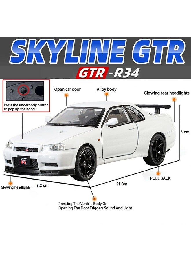 PLUSPOINT سيارة بلاستيك معدنية مقياس 1:24 طراز سكايلاين GTR-R34 إصدار P.Walker للرياضة نموذج محاكاة من المعدن مع أبواب قابلة للفتح وإضاءة وموسيقى، لعبة سيارة للأطفال والبالغين - Image 5