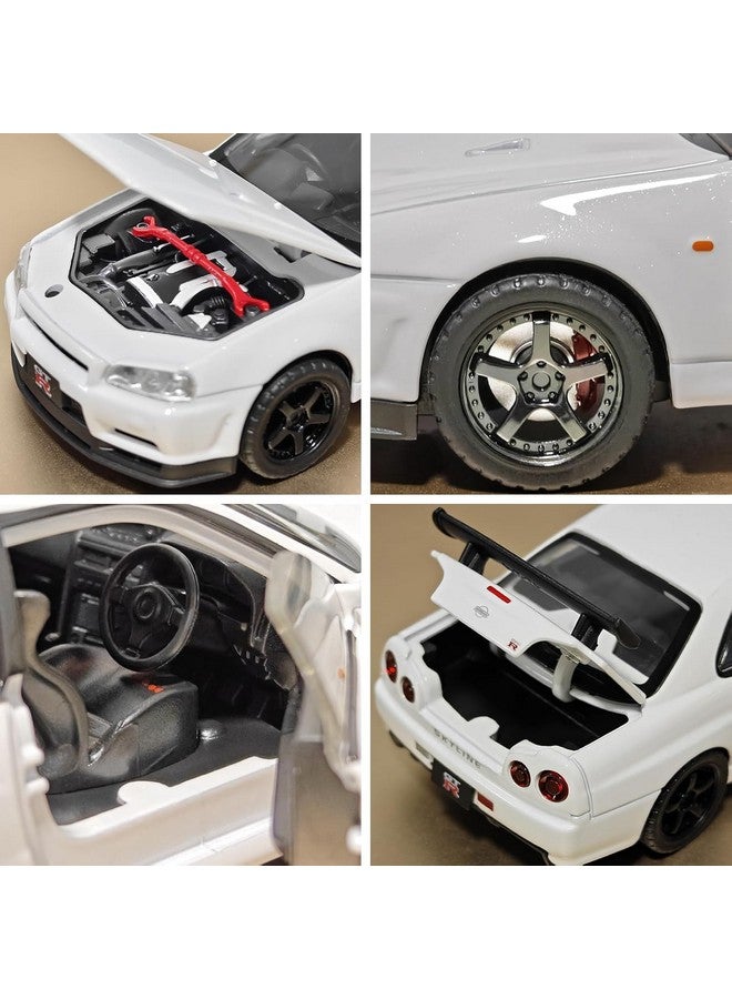 PLUSPOINT سيارة بلاستيك معدنية مقياس 1:24 طراز سكايلاين GTR-R34 إصدار P.Walker للرياضة نموذج محاكاة من المعدن مع أبواب قابلة للفتح وإضاءة وموسيقى، لعبة سيارة للأطفال والبالغين - Image 3