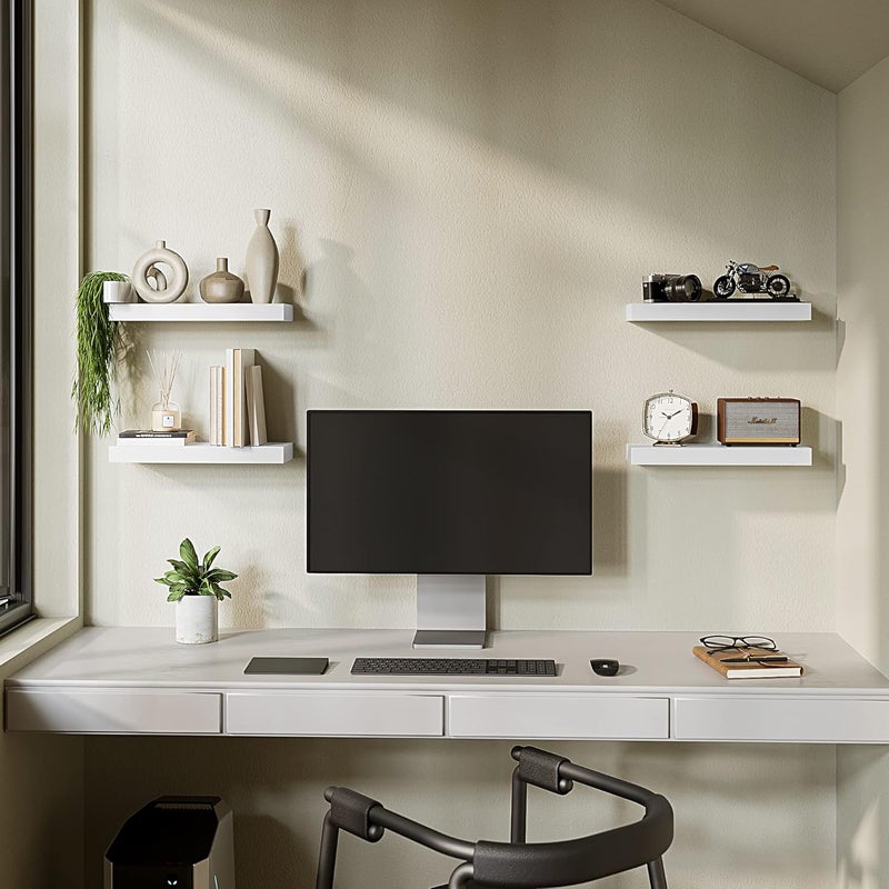 BAMEOS Floating Shelves, White Wall Mounted Wooden Shelves with Invisible Brackets Set of 2, Hanging Wall Shelves Decoration for Bedroom, Bathroom, Living Room and Kitchen - Image 4