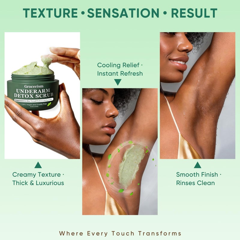Grocerism Armpit Detox Scrub & Underarm Exfoliator - Walnut Shell, Menthol & Aloe Vera Body Scrub for Odor, Deodorant Buildup, and Dark Spots - Moisturizing Formula for Sensitive Skin, Vegan 8.8 oz - Image 5