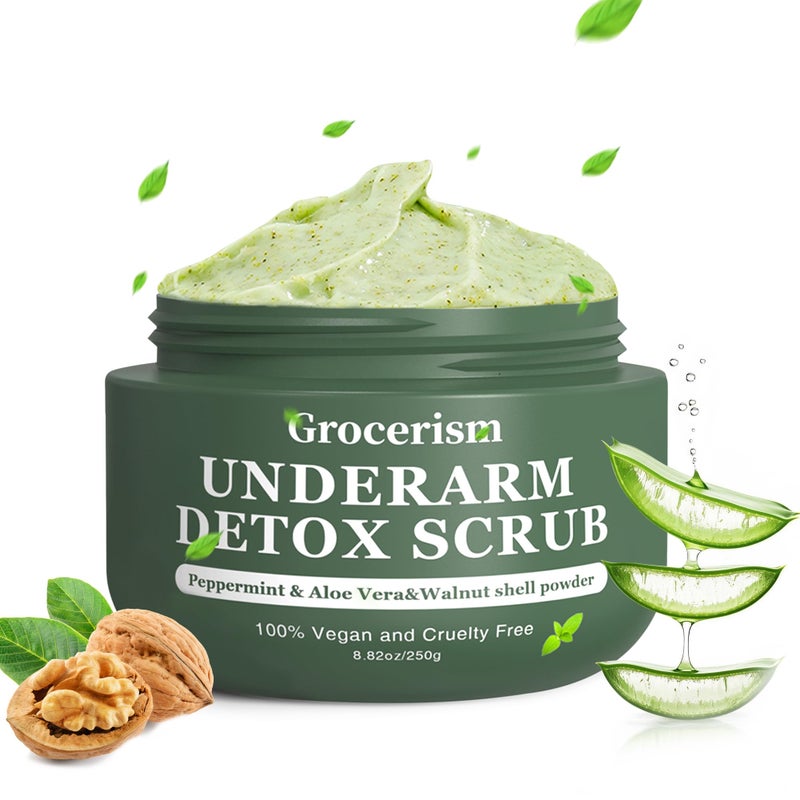 Grocerism Armpit Detox Scrub & Underarm Exfoliator - Walnut Shell, Menthol & Aloe Vera Body Scrub for Odor, Deodorant Buildup, and Dark Spots - Moisturizing Formula for Sensitive Skin, Vegan 8.8 oz - Image 1