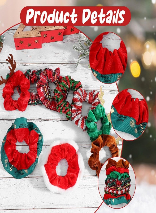 WJIAAA 9PCS Christmas Hair Scrunchies for Women, Soft Elastic Hair Bands with Santa Claus Snowman Elk Bell Christmas Tree Snowflake Patterns Festive Ponytail Holders - Image 3