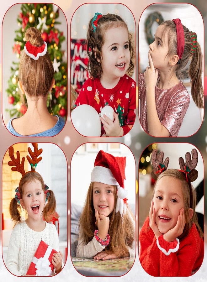 WJIAAA 9PCS Christmas Hair Scrunchies for Women, Soft Elastic Hair Bands with Santa Claus Snowman Elk Bell Christmas Tree Snowflake Patterns Festive Ponytail Holders - Image 5