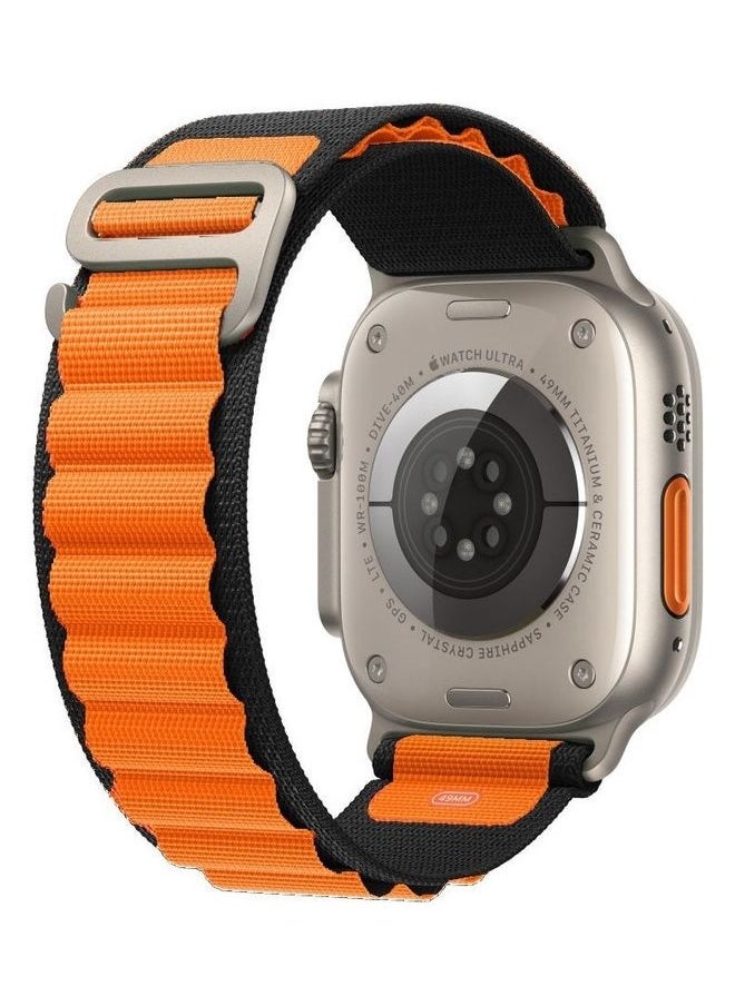 NIBEMINENT - Apple Watch Alpine Loop Band 49mm/45mm/44mm Nylon Woven Sport Strap Compatible with iWatch Series 8/Ultra/7/SE/6/5/4/3/2/1 Orange/Black - Image 1
