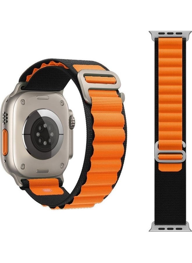 NIBEMINENT - Apple Watch Alpine Loop Band 49mm/45mm/44mm Nylon Woven Sport Strap Compatible with iWatch Series 8/Ultra/7/SE/6/5/4/3/2/1 Orange/Black - Image 1