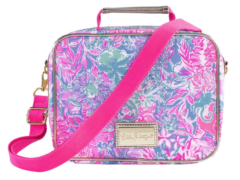 Lilly Pulitzer صندوق غداء معزول للنساء من ليلي بولتزر، حقيبة غداء لطيفة مع حزام كتف قابل للتعديل/الإزالة، فيفا لا ليلي - Image 1
