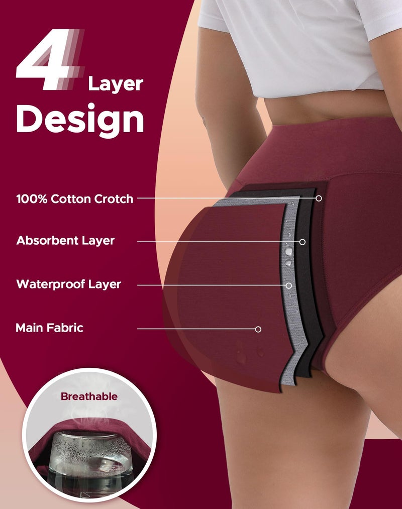 INNERSY Period Underwear for Women High Waisted Leak-Proof Postpartum Menstrual Panties 3-Pack (Rose Print, 3X-Large) - Image 4