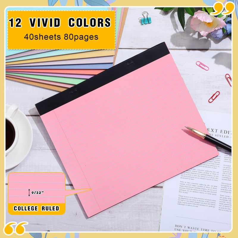 Lincia 12 Pcs 11" x 9.5" Legal Pads College Ruled Notepad Landscape Notebook Horizontal Lined Notebook 80 Gsm Assorted Colors Paper Pastel Writing Pads for School Office, 40 Sheet (Bright Color) - Image 3