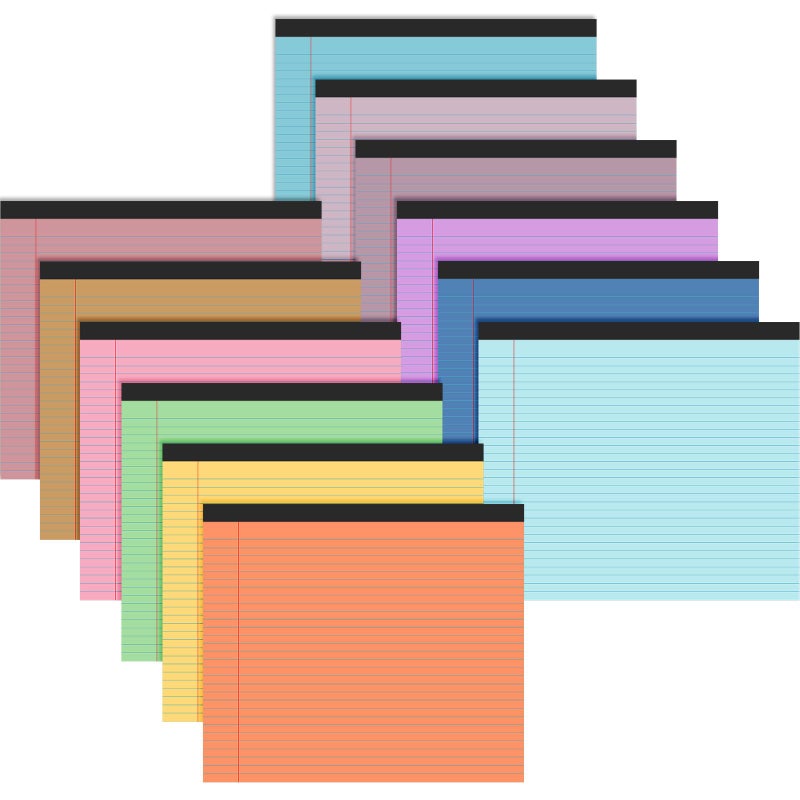 Lincia 12 Pcs 11" x 9.5" Legal Pads College Ruled Notepad Landscape Notebook Horizontal Lined Notebook 80 Gsm Assorted Colors Paper Pastel Writing Pads for School Office, 40 Sheet (Bright Color) - Image 1