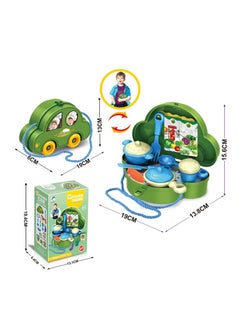 Swift 2 in 1 Car Design Kitchen Toy Convertible Into Tableware Pretend Cooking Food Play Dinnerware Set Safe Cute Children Girl Toy Gift Fun Game Toy Kitchen Green  - Image 2