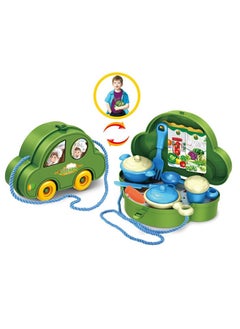 Swift 2 in 1 Car Design Kitchen Toy Convertible Into Tableware Pretend Cooking Food Play Dinnerware Set Safe Cute Children Girl Toy Gift Fun Game Toy Kitchen Green  - Image 1