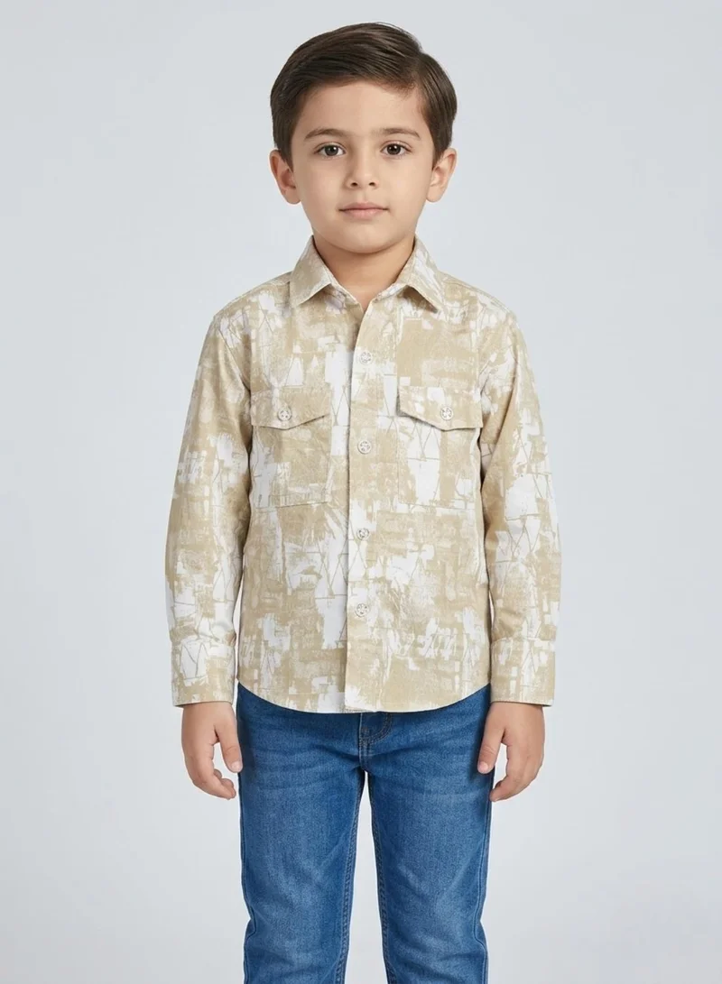 babyqlo Boys Beige Abstract Printed Casual Shirt