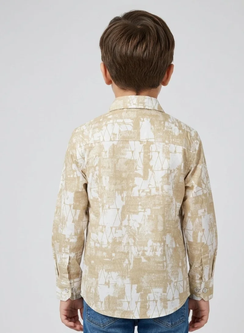 babyqlo Boys Beige Abstract Printed Casual Shirt