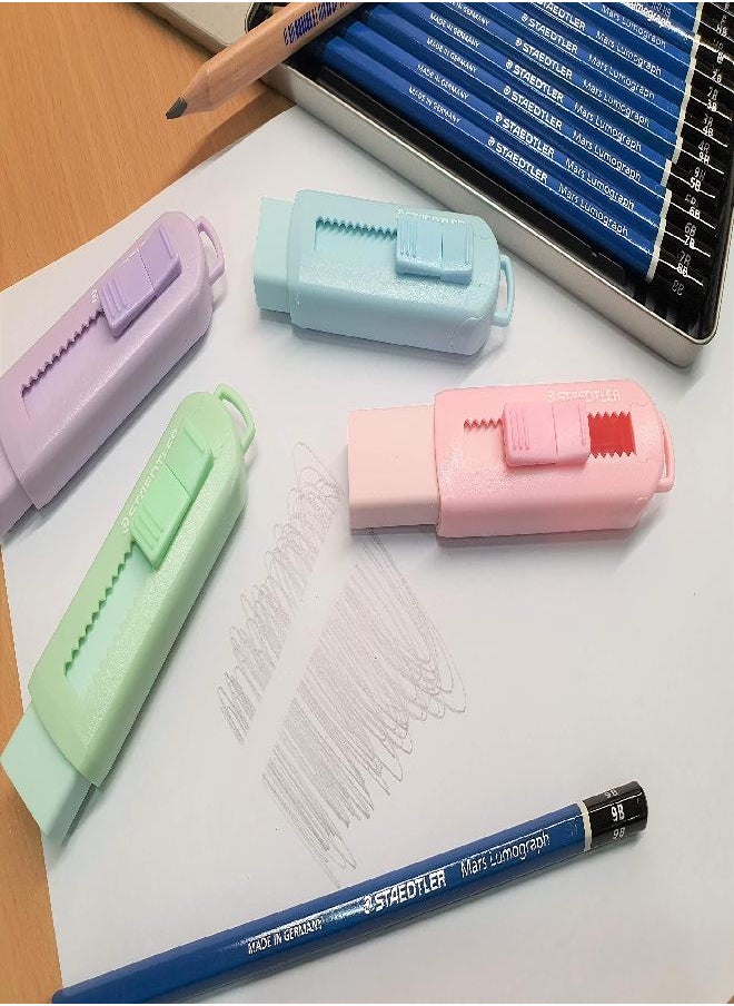 STAEDTLER - Staedtler Sliding retractable pencil eraser with plastic sleeve, assorted soft pastel color 4 Pack - Image 1